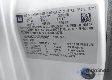 2011 Chevrolet Hhr Lt from USA, damaged, VIN 3GNBABFWXBS509495